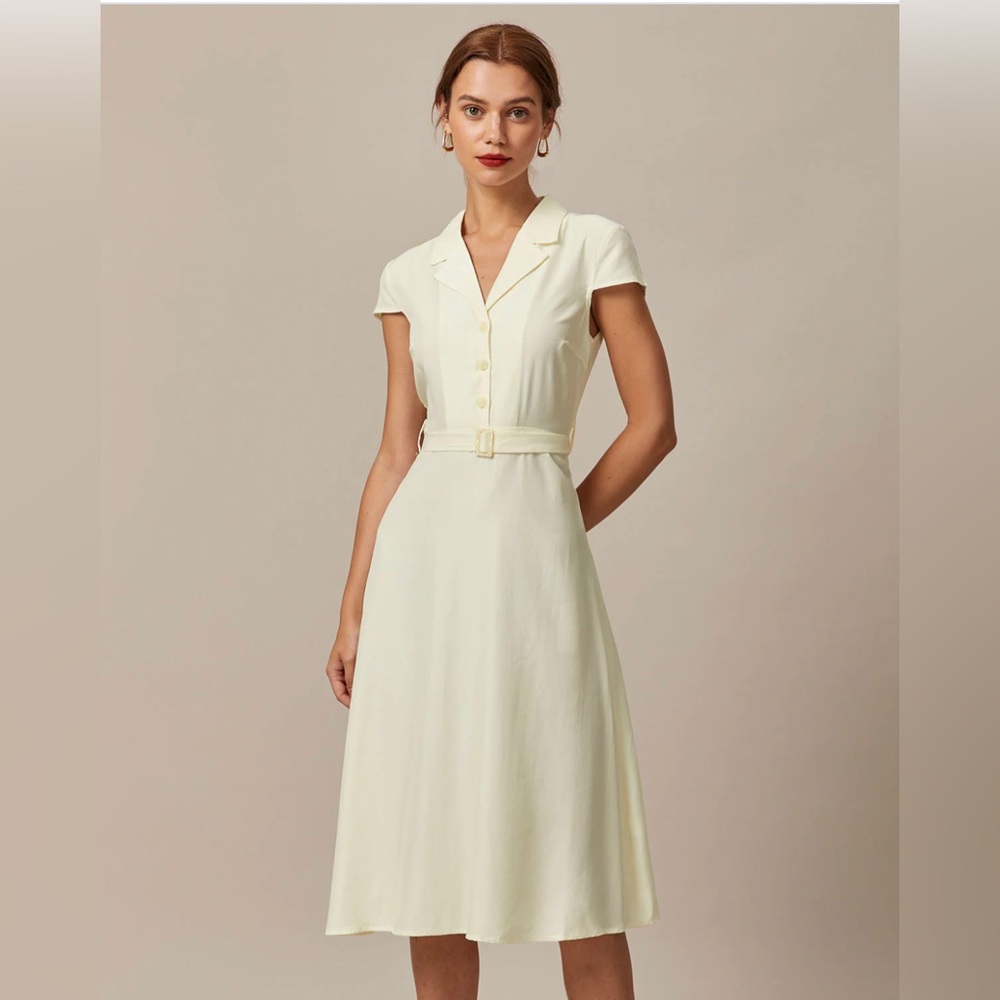 NWT RIHOAS Lapel Cap Sleeve Shirt Midi Dress